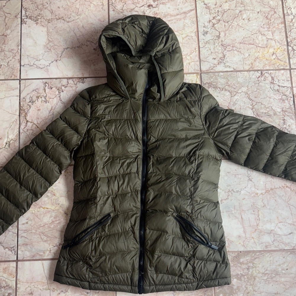 DKNY Khaki Hooded Puffer Jacket